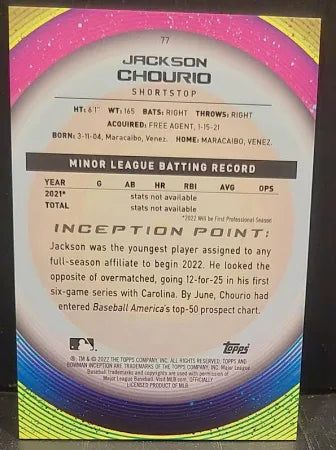 2022 Bowman Inception Jackson Chourio #2022 Milwaukee Brewers