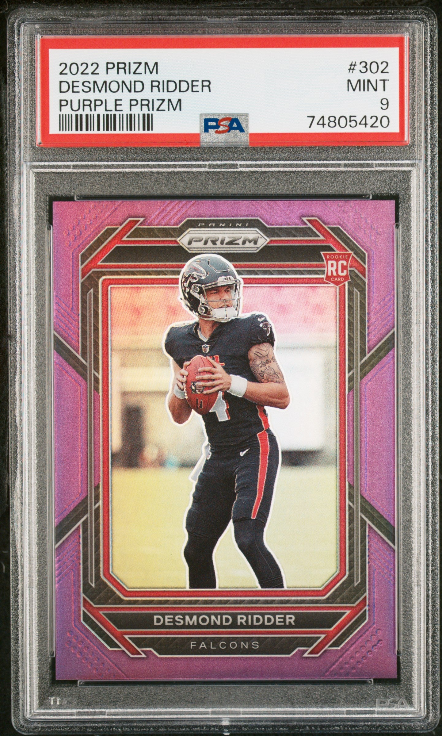 2022 Panini Purple Prizm #302 Desmond Ridder Rookie #/125 PSA 9 Mint - walk-of-famesports