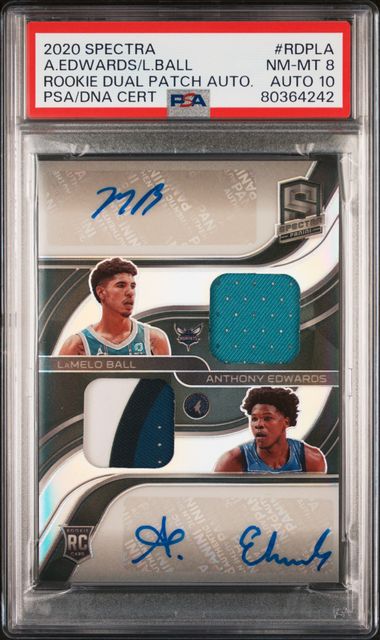 2020-21 Spectra RC Rookie Dual Patch Auto 3/25 Anthony Edwards / LaMelo Ball #RDPLA PSA