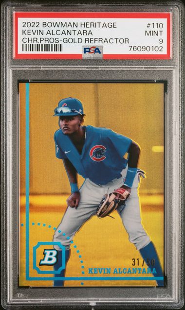 2022 Topps Bowman Heritage #110 Kevin Alcantara Gold Refractor /50 Chicago Cubs PSA 9
