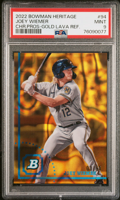 2022 Bowman Heritage Chrome Prospects Gold Lava Refractor 03/50 Joey Wiemer #94 PSA 9 Mint POP 1
