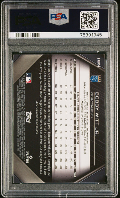 2022 Topps Chrome Black Design Variation Bobby Witt Jr #BRDV-9 Rookie PSA 9 Mint