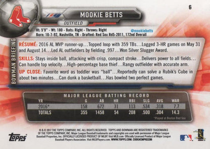 2017 Bowman Mookie Betts  # 6 Boston Red Sox
