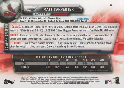 2017 Bowman Matt Carpenter  # 8 St. Louis Cardinals
