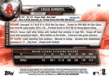 2017 Bowman Craig Kimbrel  # 24 Boston Red Sox