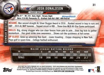 2017 Bowman Josh Donaldson  # 31 Toronto Blue Jays