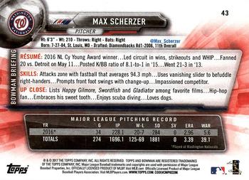 2017 Bowman Max Scherzer  # 43 Washington Nationals