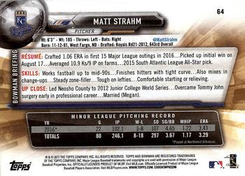 2017 Bowman Matt StrahmÂ  RC # 64 Kansas City Royals
