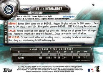 2017 Bowman Felix Hernandez  # 70 Seattle Mariners
