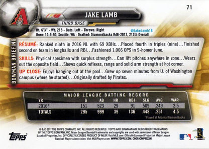 2017 Bowman Jake Lamb  # 71 Arizona Diamondbacks