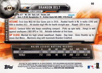 2017 Bowman Brandon Belt  # 90 San Francisco Giants