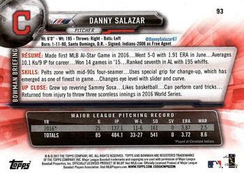 2017 Bowman Danny Salazar  # 93 Cleveland Indians