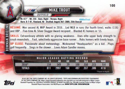 2017 Bowman Mike Trout  # 100 Los Angeles Angels
