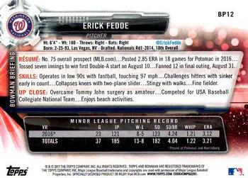 2017 Bowman Prospects Erick Fedde  BP12 Washington Nationals