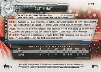 2017 Bowman Prospects Dustin May  BP21 Los Angeles Dodgers