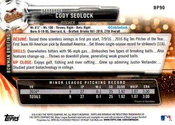 2017 Bowman Prospects Cody Sedlock  BP90 Baltimore Orioles