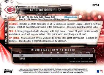2017 Bowman Prospects Alfredo RodriguezÂ  FBC BP94 Cincinnati Reds