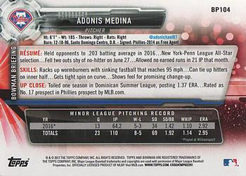 2017 Bowman Prospects Adonis MedinaÂ  FBC BP104 Philadelphia Phillies