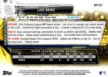 2017 Bowman Prospects Luis Urias FBC BP107 San Diego Padres