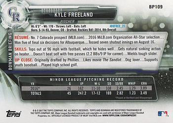 2017 Bowman Prospects Kyle Freeland  BP109 Colorado Rockies