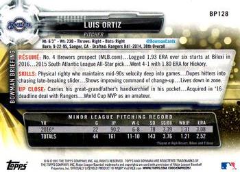 2017 Bowman Prospects Luis Ortiz  BP128 Milwaukee Brewers
