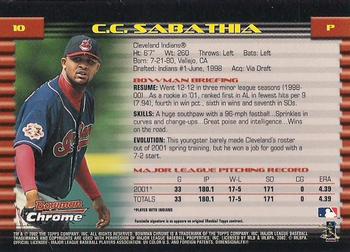 2002 Bowman Chrome C.C. Sabathia # 10 Cleveland Indians
