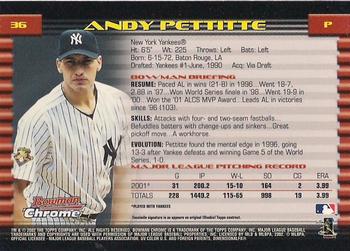 2002 Bowman Chrome Andy Pettitte # 36 New York Yankees