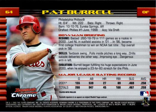 2002 Bowman Chrome Pat Burrell # 64 Philadelphia Phillies
