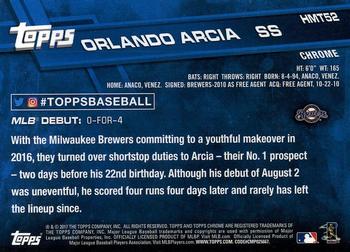 2017 Topps Chrome Update Orlando ArciaÂ RD HMT52 Milwaukee Brewers