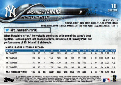 2018 Topp Chrome  Masahiro Tanaka #10 New York Yankees