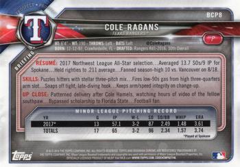 2018 Bowman Chrome Prospects Cole Ragans BCP8 Texas Rangers