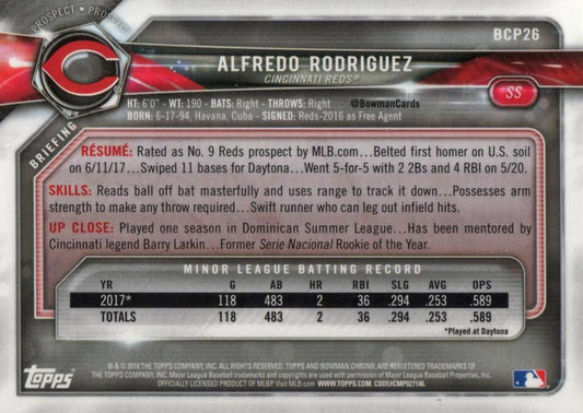2018 Bowman Chrome Prospects Alfredo Rodriguez BCP26 Cincinnati Reds
