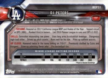 2018 Bowman Chrome Prospects D.J. Peters BCP31 Los Angeles Dodgers