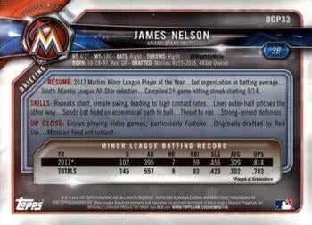 2018 Bowman Chrome Prospects James Nelson BCP33 Miami Marlins