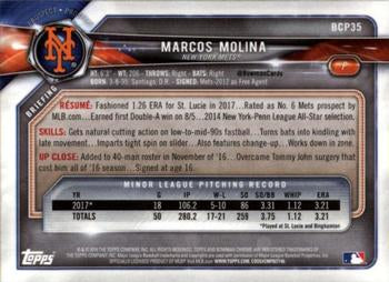 2018 Bowman Chrome Prospects Marcos Molina BCP35 New York Mets