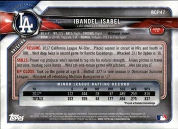 2018 Bowman Chrome Prospects Ibandel Isabel BCP47 Los Angeles Dodgers