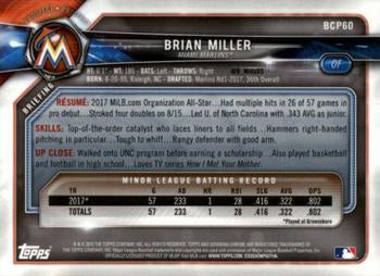 2018 Bowman Chrome Prospects Brian Miller BCP60 Miami Marlins