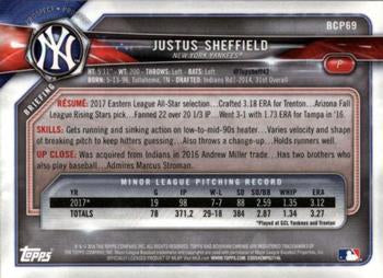 2018 Bowman Chrome Prospects Justus Sheffield BCP69 New York Yankees