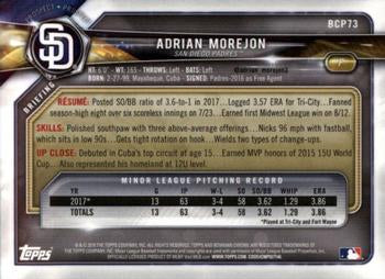 2018 Bowman Chrome Prospects Adrian Morejon BCP73 San Diego Padres