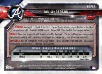 2018 Bowman Chrome Prospects Ian Anderson BCP83 Atlanta Braves