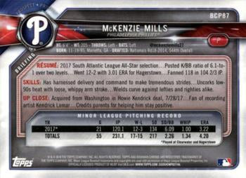 2018 Bowman Chrome Prospects McKenzie Mills BCP87 Philadelphia Phillies