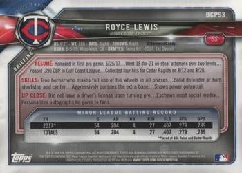 2018 Bowman Chrome Prospects Royce Lewis BCP93 Minnesota Twins