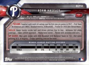 2018 Bowman Chrome Prospects Adam Haseley BCP94 Philadelphia Phillies