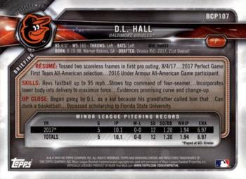 2018 Bowman Chrome Prospects D.L. Hall BCP107 Baltimore Orioles