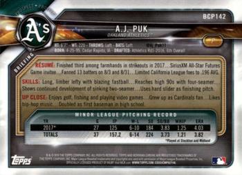 2018 Bowman Chrome Prospects A.J. Puk BCP142 Oakland Athletics