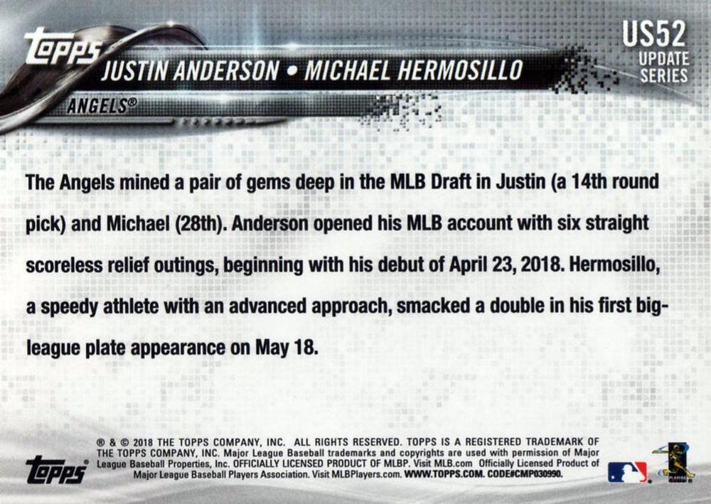 2018 Topps Update Michael Hermosillo RC, RCOM #US52 Angels