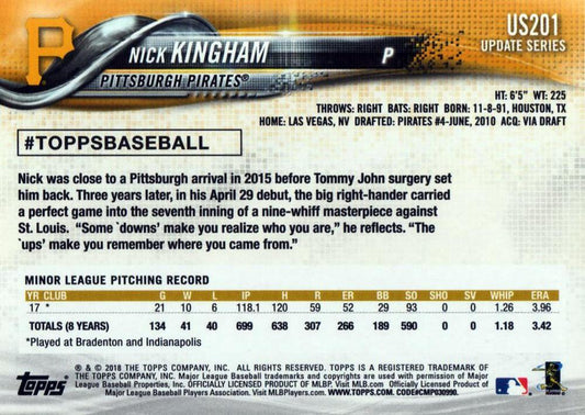 2018 Topps Update Nick Kingham RC #US201 Pittsburgh Pirates