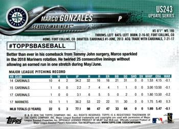2018 Topps Update Marco Gonzales  #US243 Seattle Mariners