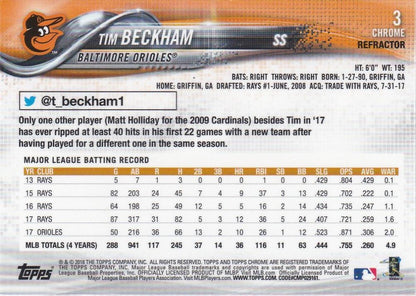 2018 Topp Chrome Pink Refractor Tim Beckham #3 Baltimore Orioles