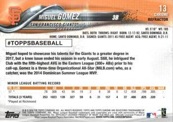 2018 Topp Chrome Pink Refractor Miguel Gomez RC #13 San Francisco Giants